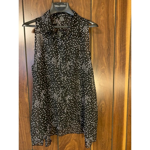 Caren Sport Sleeveless top sheer button up black polka dot size 2x - Picture 2 of 7